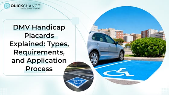 Car parked in a designated handicap parking space with a blue accessibility symbol, illustrating DMV handicap placard requirements