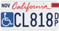 Handicap license plates for vehicles owned by people with permanent disabilities providing access to designated parking spaces