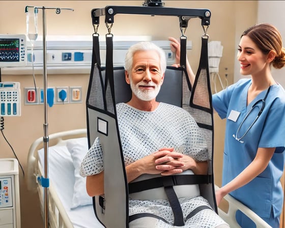 man in hospital lift bed