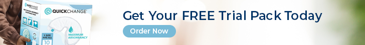 Banner promoting free trial offer for QuickChange incontinence wraps