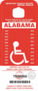 Red handicap parking placard issued for short-term disabilities such as surgery recovery or pregnancy complications