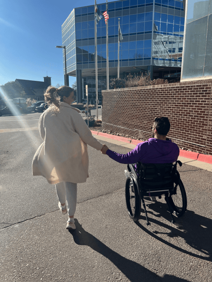 Kortlund Natterstad using a wheelchair during daily life activities
