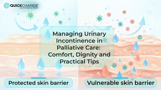 Main image illustrating urinary incontinence management in palliative care with focus on skin protection and patient dignity