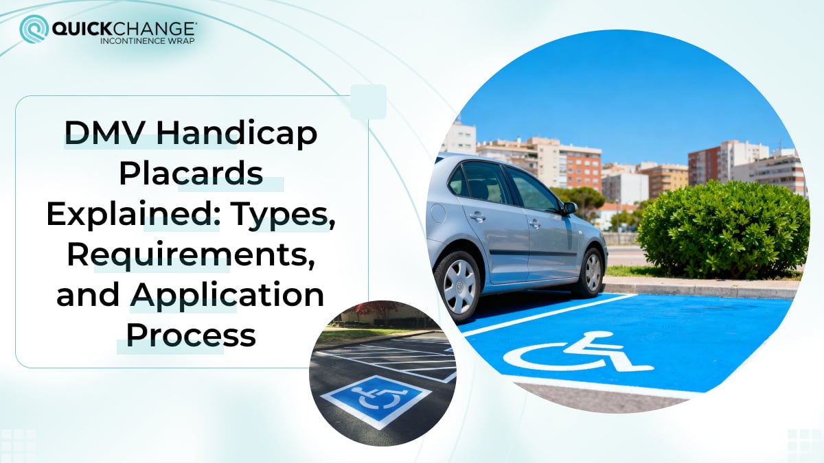 Car parked in a designated handicap parking space with a blue accessibility symbol, illustrating DMV handicap placard requirements