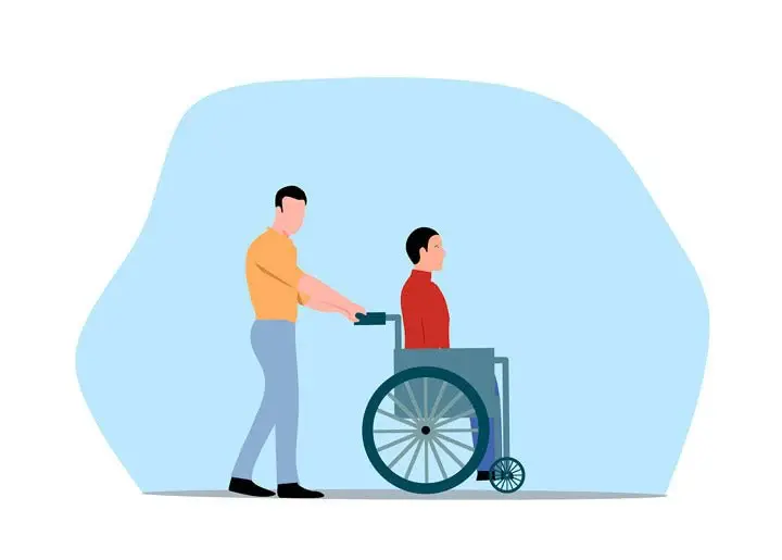 graphic of man wheeling a man in a wheelchair